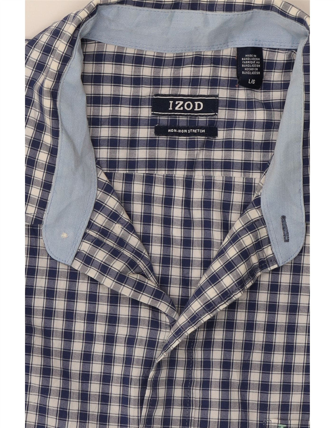 IZOD Mens Short Sleeve Shirt Large Navy Blue Check Cotton Vintage Izod and Second-Hand Izod from Messina Hembry 