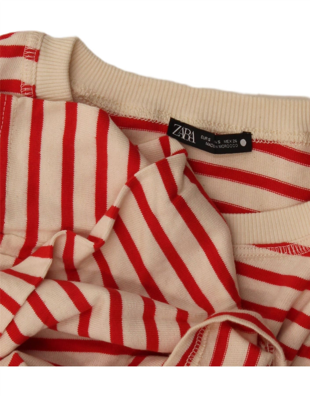 Zara Damen-Oversize-Oberteil, langärmlig, Gr. 10, klein, gebrochenes Weiß, gestreift