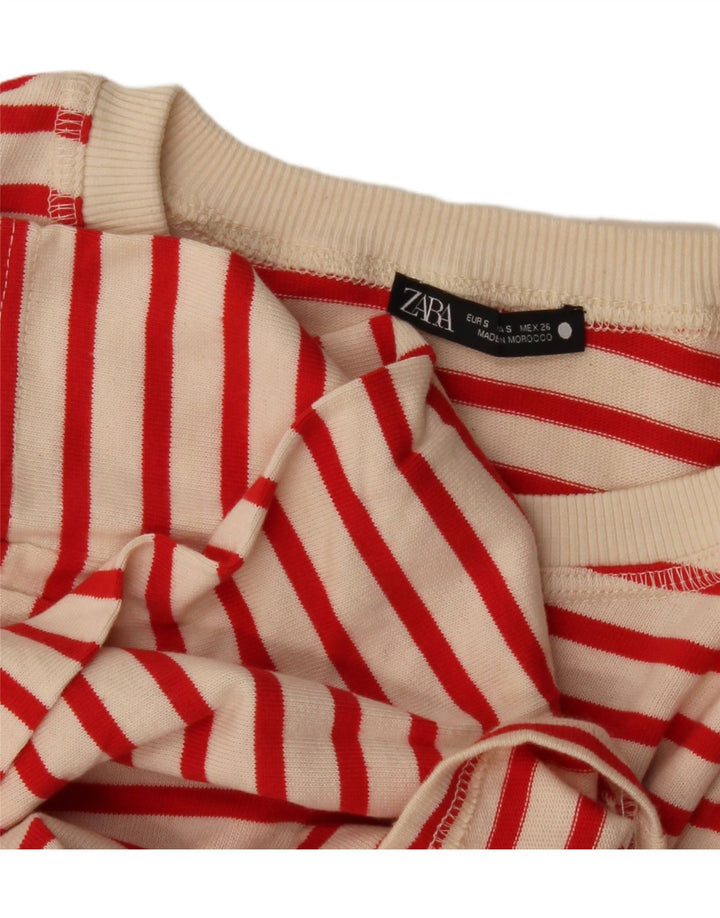 Zara Damen-Oversize-Oberteil, langärmlig, Gr. 10, klein, gebrochenes Weiß, gestreift