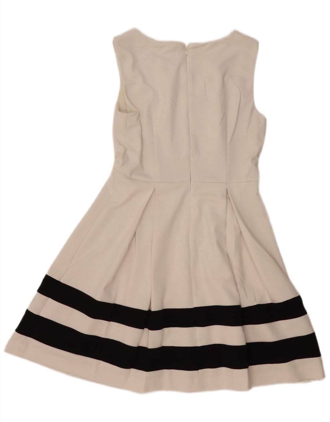 CALVIN KLEIN Damen ärmelloses A-Linien-Kleid US 10 Large Weiß gestreift