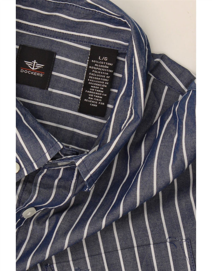 DOCKERS Mens Shirt Large Navy Blue Striped Cotton Vintage Dockers and Second-Hand Dockers from Messina Hembry 