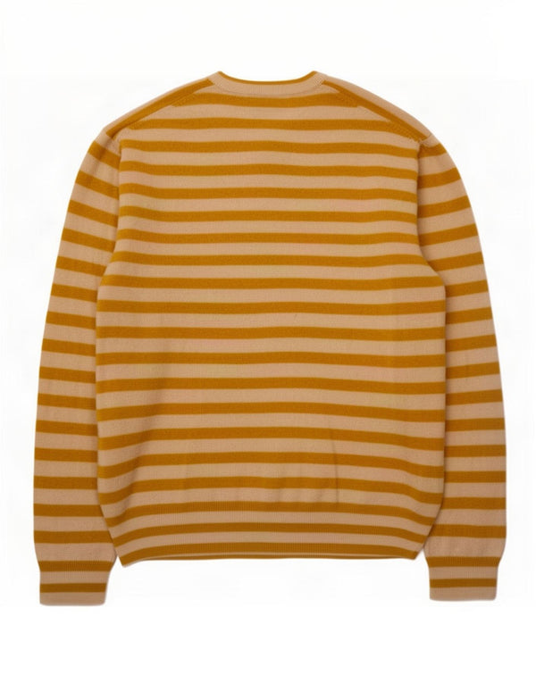 Zara Womens Crew Neck Jumper Sweater UK 14 Medium Yellow Striped Polyamide
