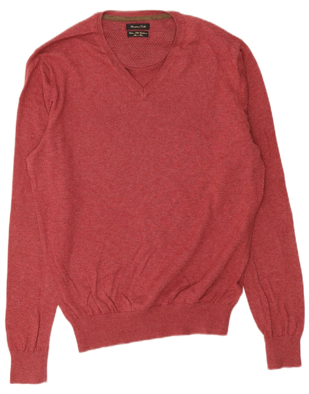 Massimo Dutti Herren-Pullover mit V-Ausschnitt, mittlerer burgunderroter Baumwolle