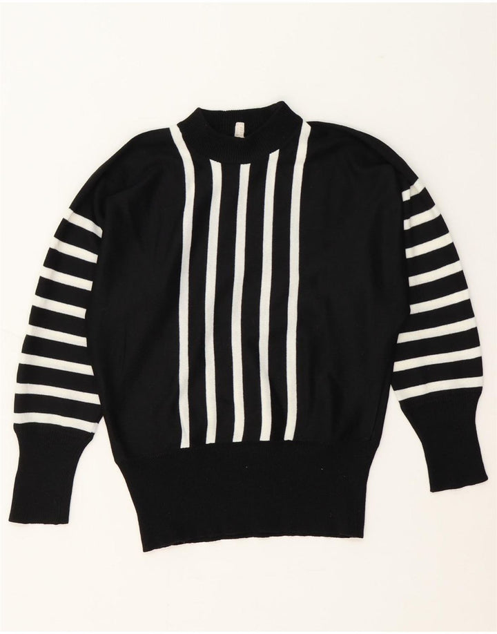 VINTAGE Womens Turtle Neck Jumper Sweater UK 14 Medium Black Striped Vintage Vintage and Second-Hand Vintage from Messina Hembry 