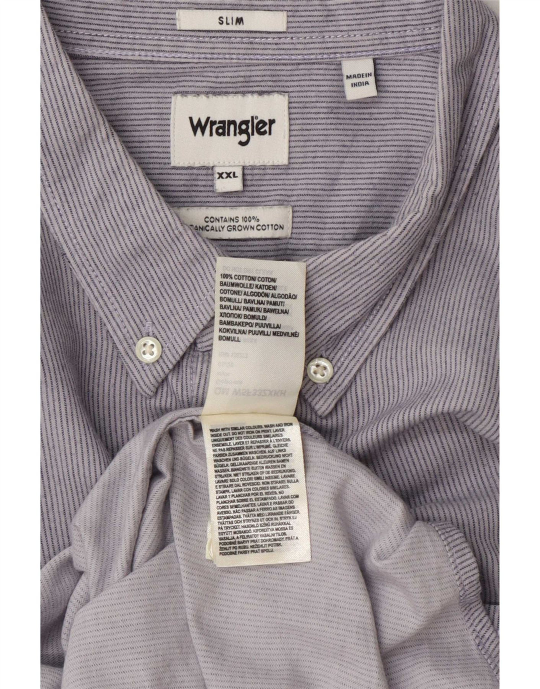 Wrangler Herren-Slim-Hemd 2XL aus blauer Nadelstreifen-Baumwolle