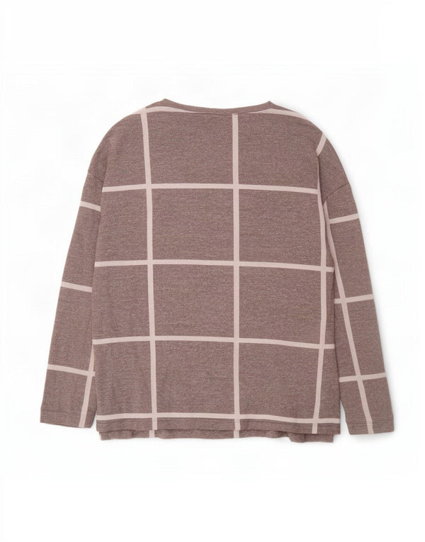 Marks & Spencer Damen Top Langarm UK 12 Mittelgrau karierte Viskose