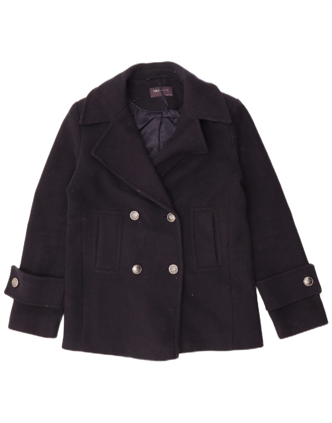 Marks & Spencer Damen Übergroßer Pea Coat UK 8 Small Marineblau Polyester