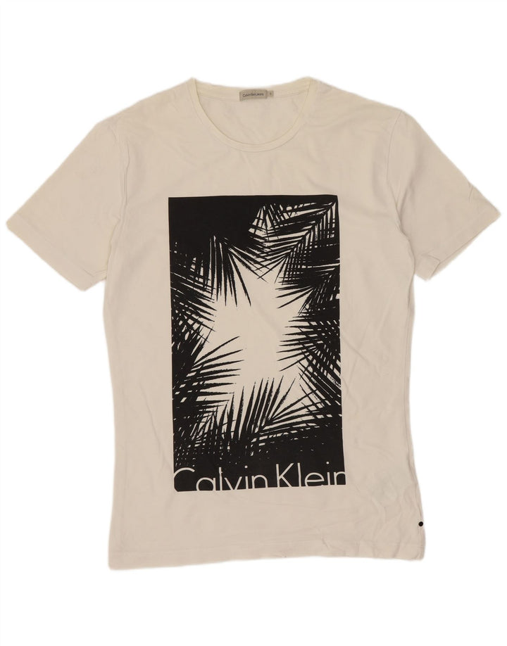 Calvin Klein Jeans Herren-T-Shirt mit Grafik, Größe S, weiße Baumwolle