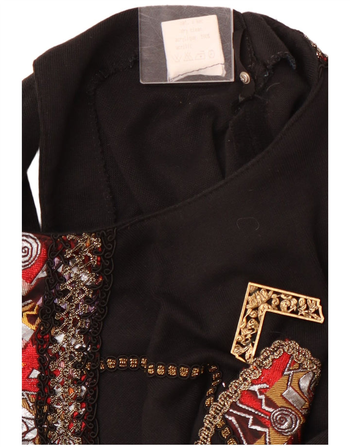 VINTAGE Grafisches Langarm-Blusenoberteil für Damen UK 12 Medium Schwarz Acryl