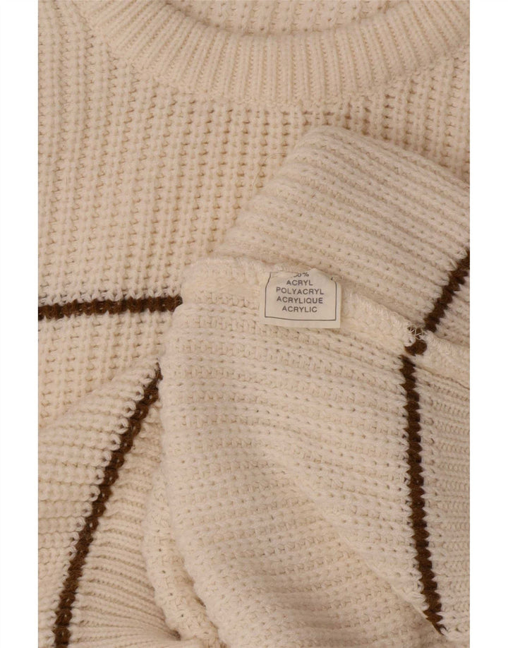 Vintage Herren-Pullover mit Rundhalsausschnitt, mittelgroß, aus weiß gestreiftem Acryl