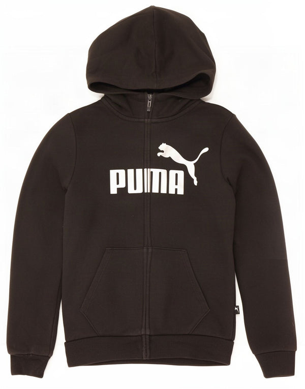 Puma Mädchen-Kapuzenpullover mit grafischem Reißverschluss, 11–12 Jahre, schwarze Baumwolle