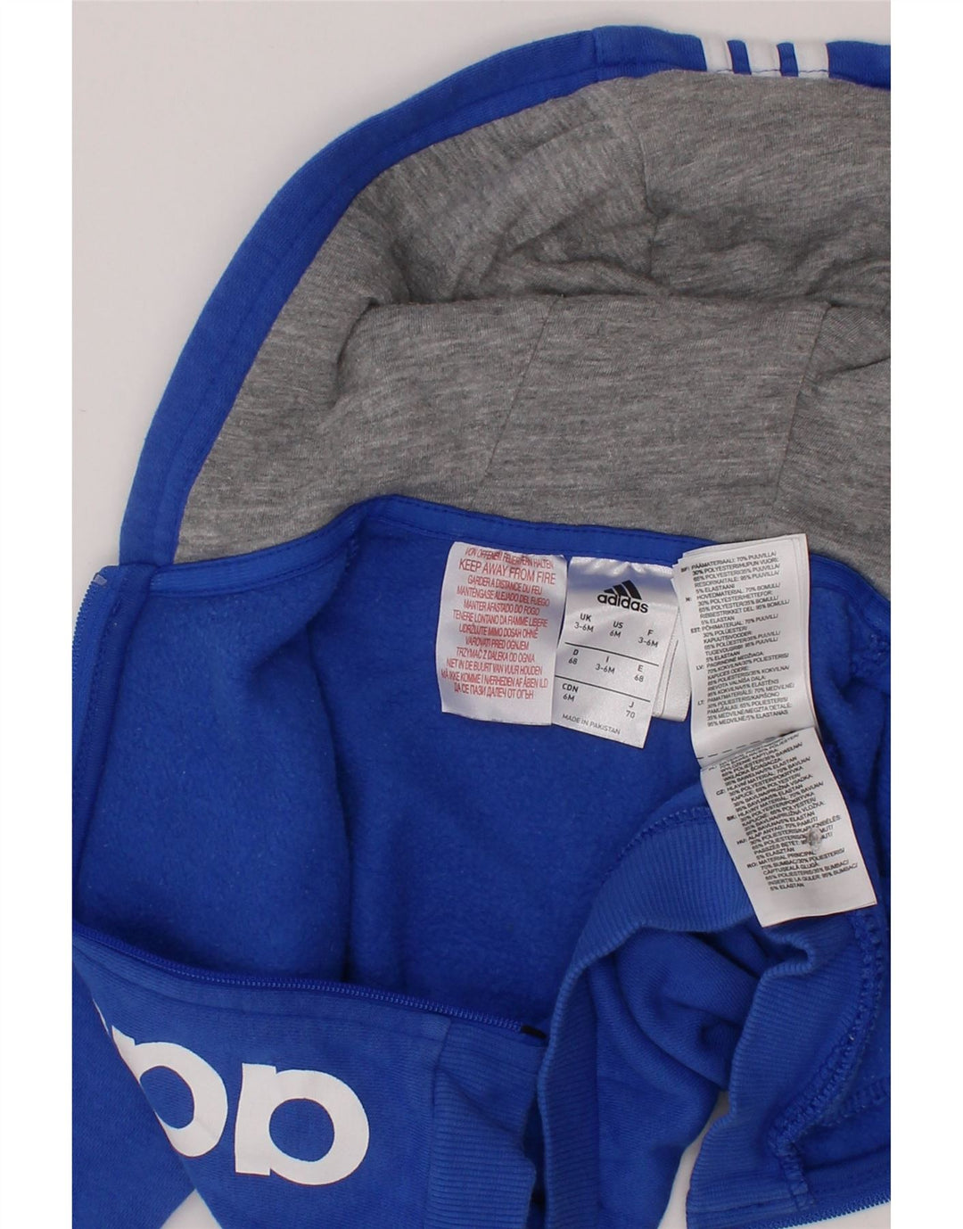 ADIDAS Baby-Jungen-Kapuzenpullover mit grafischem Reißverschluss, 3–6 Monate, blaue Baumwolle