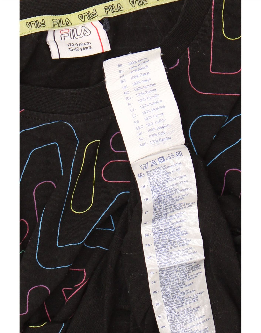 FILA Crop Graphic T-Shirt für Mädchen, 15–16 Jahre, schwarze Baumwolle