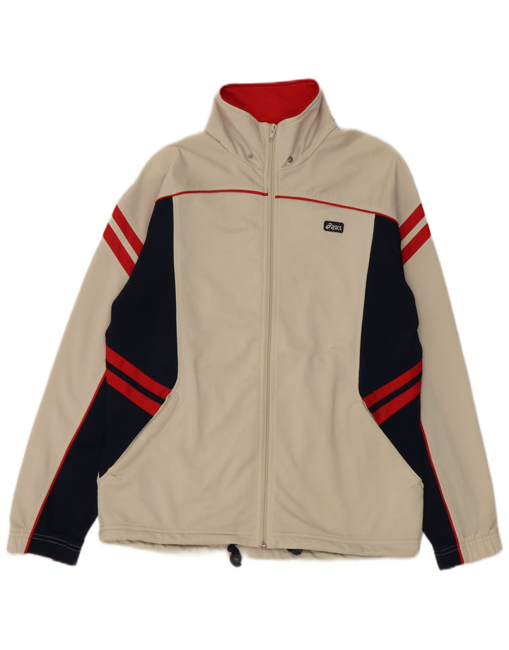 Asics Herren-Trainingsanzug-Oberteil, mittelbeigefarbenes Farbblock-Polyester