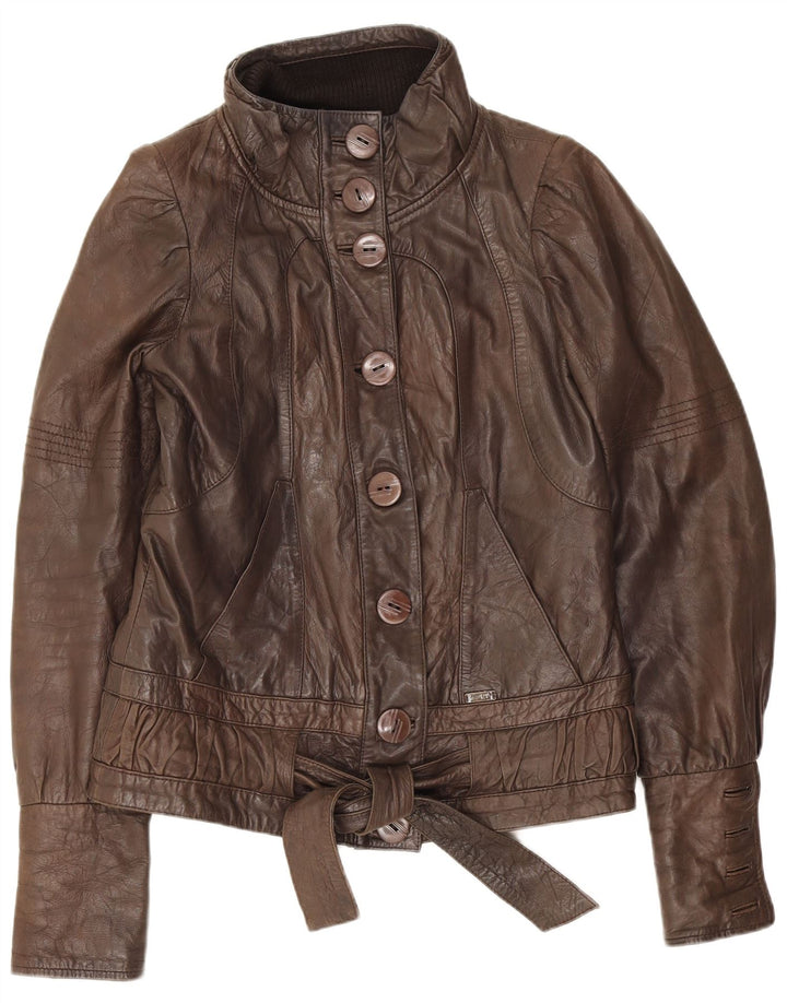 Numph Damen Lederjacke UK 8 Small Brown Classic
