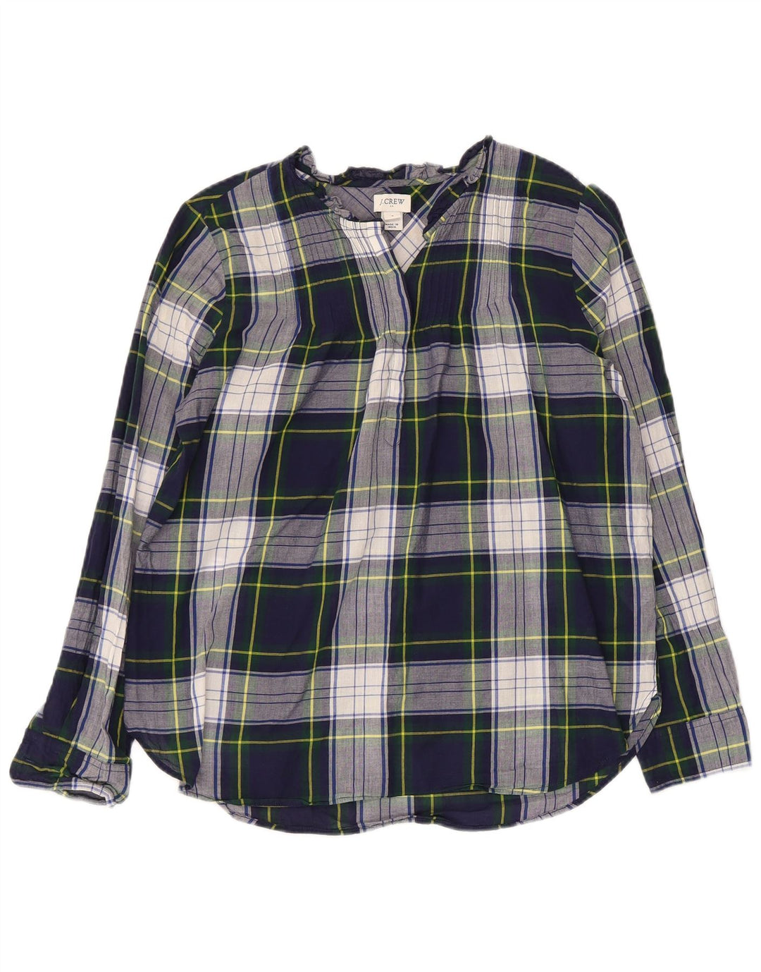 J. CREW Damen Pullover-Hemdbluse US 4 Small Marineblau kariert Baumwolle