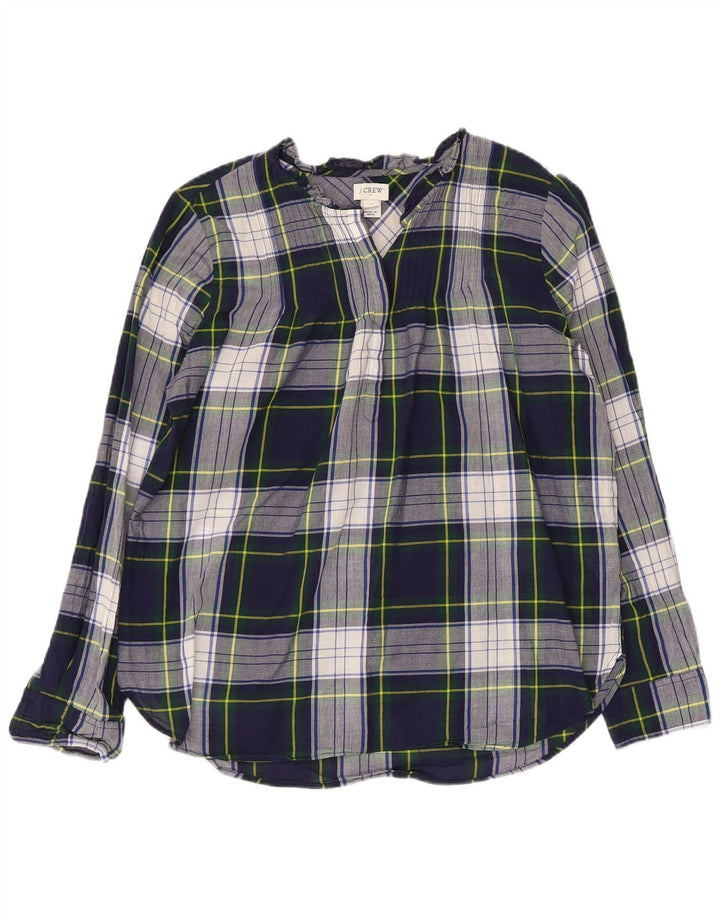 J. CREW Damen Pullover-Hemdbluse US 4 Small Marineblau kariert Baumwolle