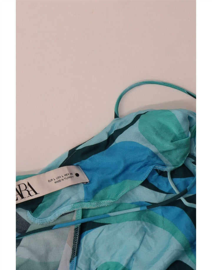 Zara Damen-Sommerkleid mit abstraktem Muster, Gr. 44, groß, blaue Farbblock-Viskose