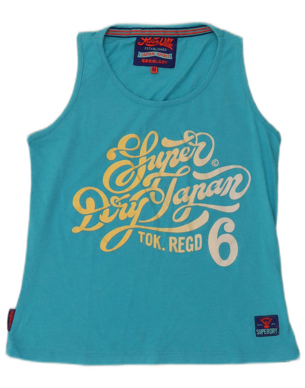 SUPERDRY Damen Grafik-Trägershirt UK 12 Mittelblaue Baumwolle