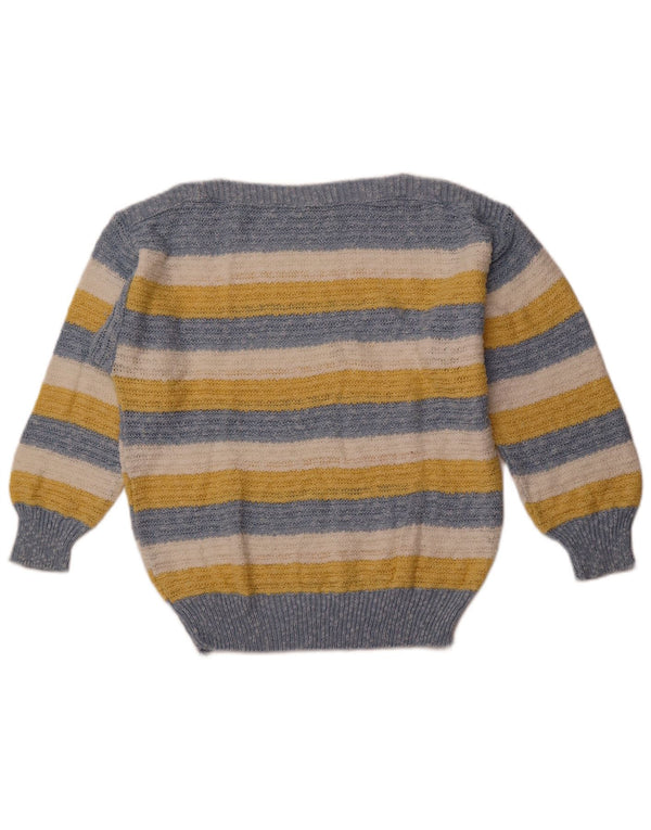 VINTAGE Damen Pullover mit U-Boot-Ausschnitt IT 42 Mittelblau gestreifte Baumwolle