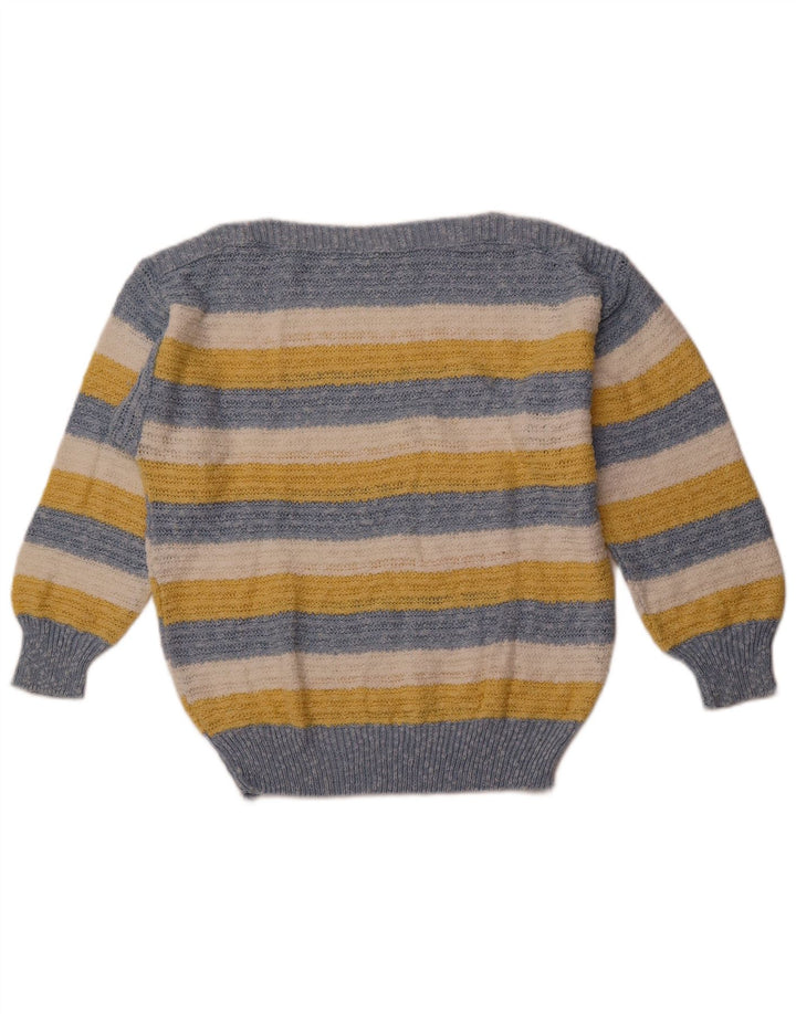 VINTAGE Damen Pullover mit U-Boot-Ausschnitt IT 42 Mittelblau gestreifte Baumwolle