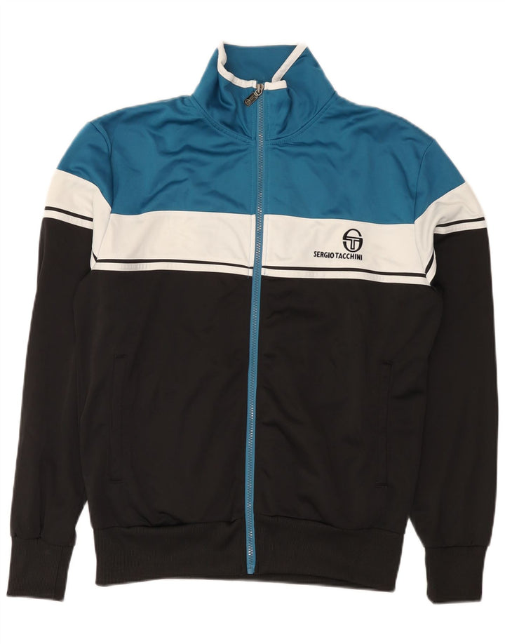Sergio Tacchini Herren-Trainingsanzug-Top-Jacke, Mittelschwarz, Farbblock