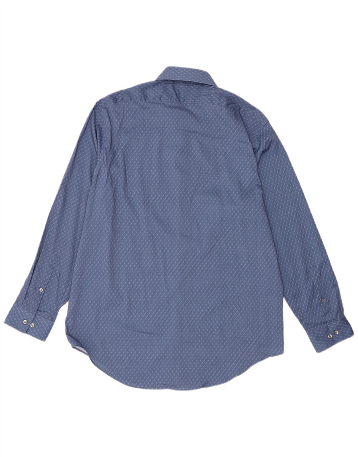 Calvin Klein Herren Slim Fit Hemd Größe 16 1/2 Großes blaues geometrisches Polyester