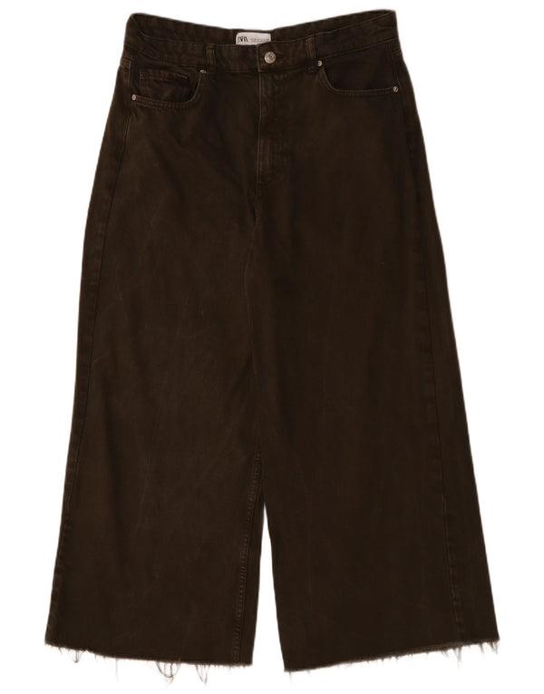 Zara Damen Crop Wide Leg Jeans EU 42 Large W32 L25 Khaki