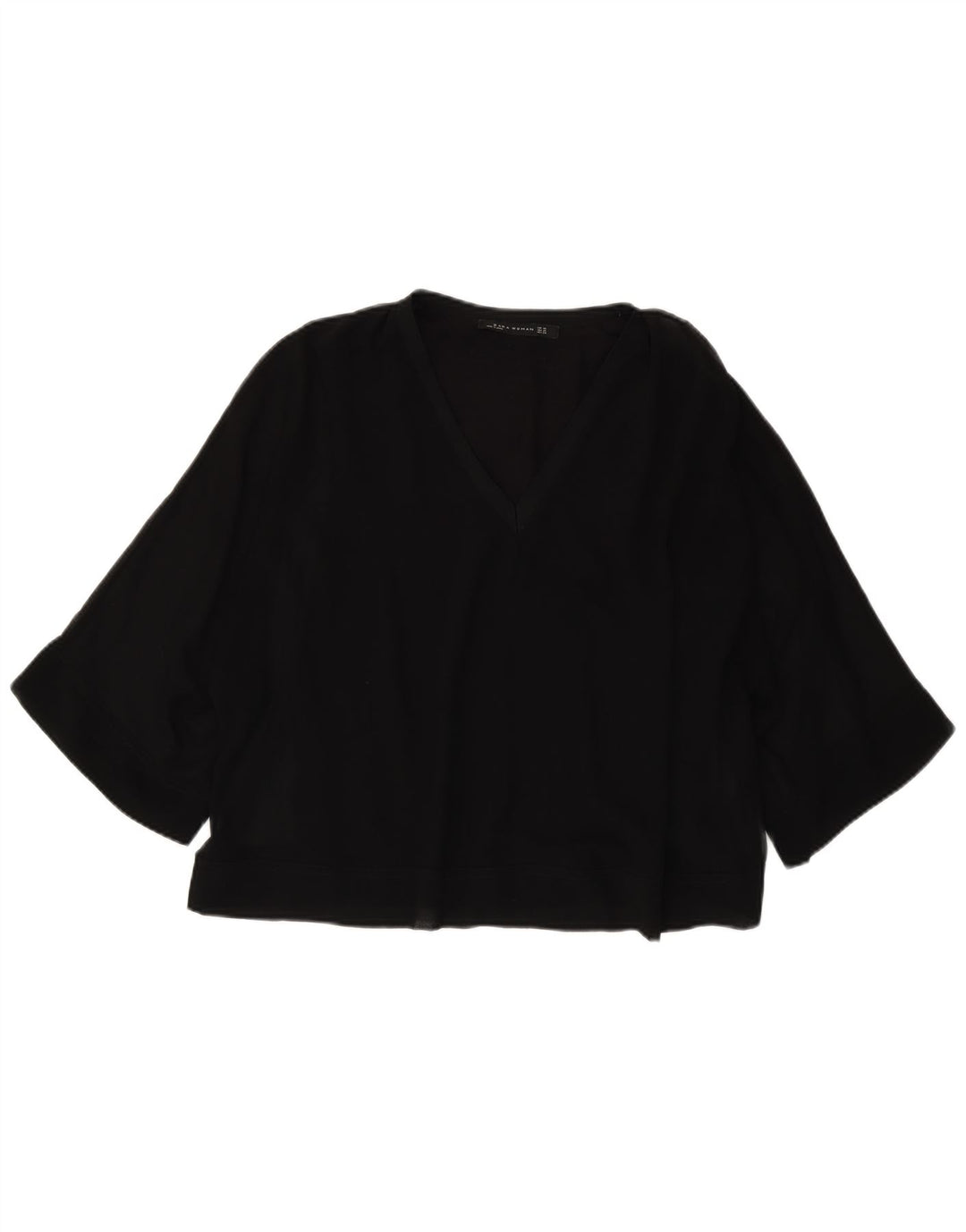 Zara Damen-Blusenoberteil mit 3/4-Ärmeln, übergroß, Gr. 6, XS, Schwarz, Polyester