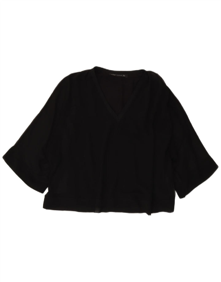 Zara Damen-Blusenoberteil mit 3/4-Ärmeln, übergroß, Gr. 6, XS, Schwarz, Polyester