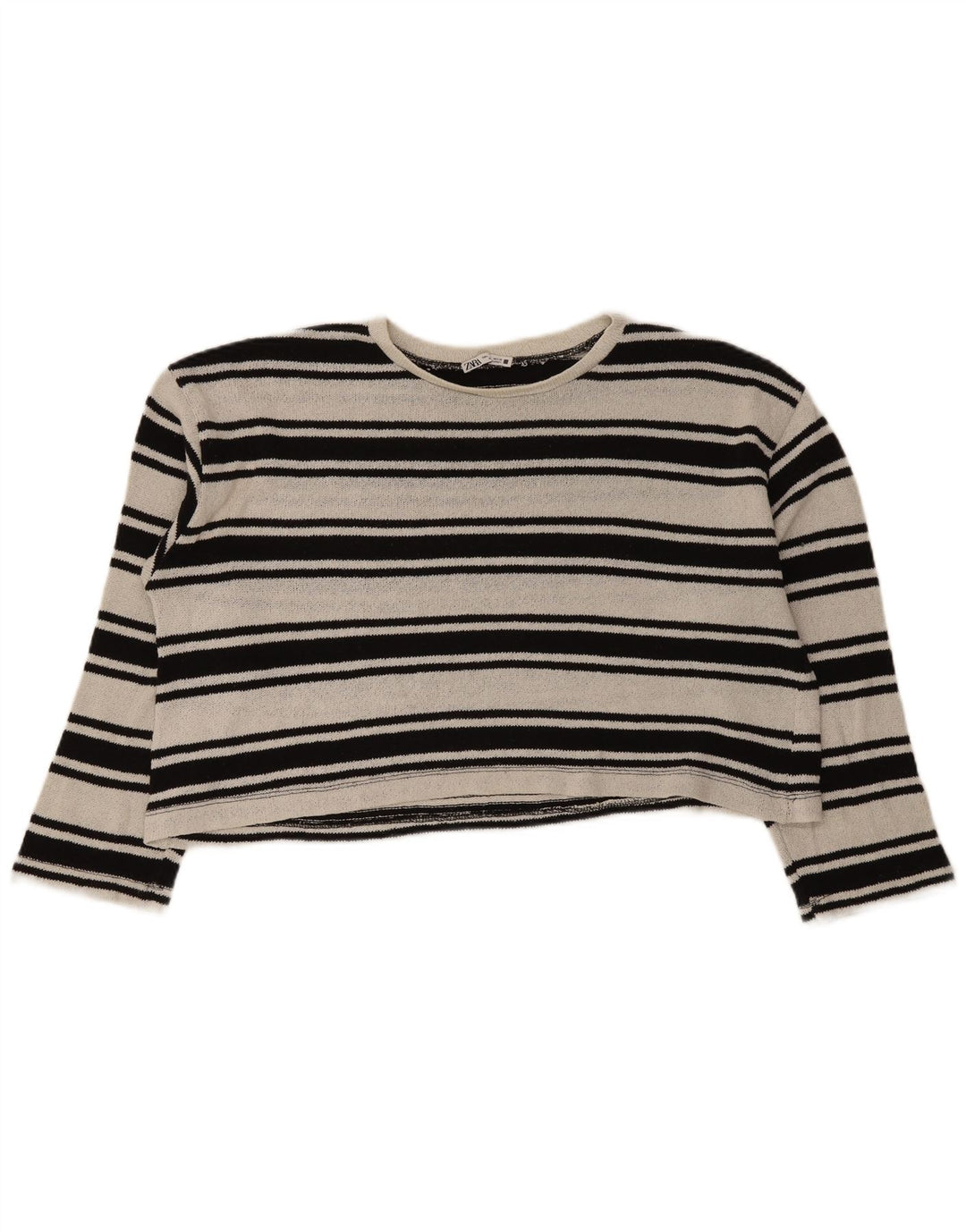 Zara Damen Crop Oversized Top Langarm UK 16 Large Schwarz gestreift