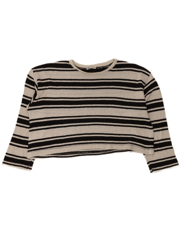 Zara Damen Crop Oversized Top Langarm UK 16 Large Schwarz gestreift