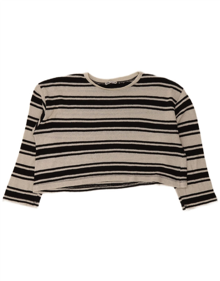 Zara Damen Crop Oversized Top Langarm UK 16 Large Schwarz gestreift