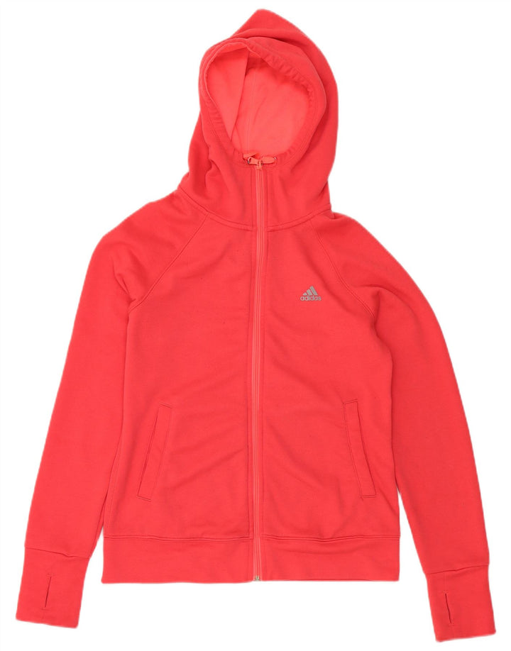 ADIDAS Womens Climalite Zip Hoodie Sweater UK 8/10 Small Red Polyester