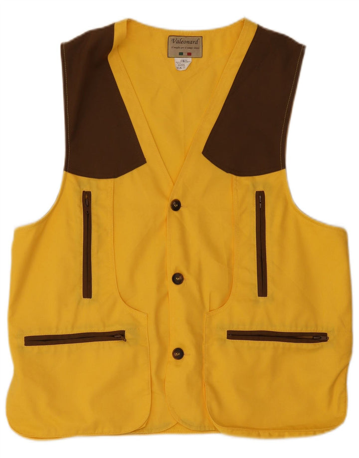 VINTAGE Herren-Utility-Gilet UK 40, großes gelbes Farbblock-Polyester