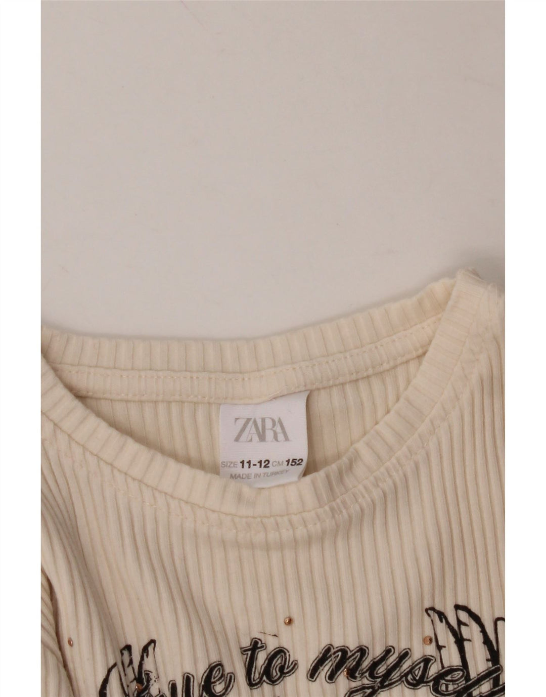ZARA Girls Graphic Top Long Sleeve 11-12 Years Off White