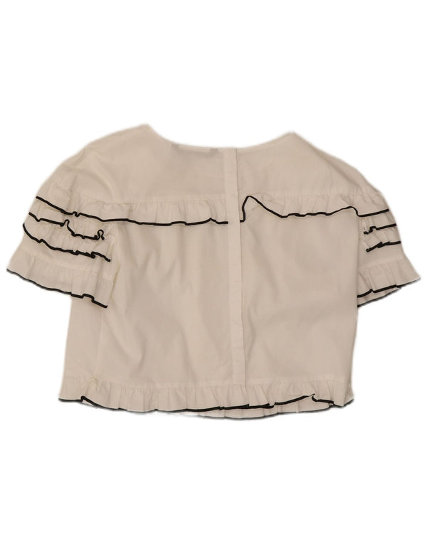 Zara Damen Crop Bluse Top UK 14 Large Weiße Baumwolle