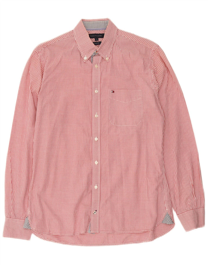 Tommy Hilfiger Herren-Hemd mit individueller Passform, kleine rote Gingham-Baumwolle