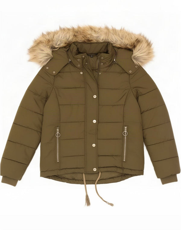 Topshop Wattierte Jacke mit Kapuze für Damen UK 8 Small Green Polyester