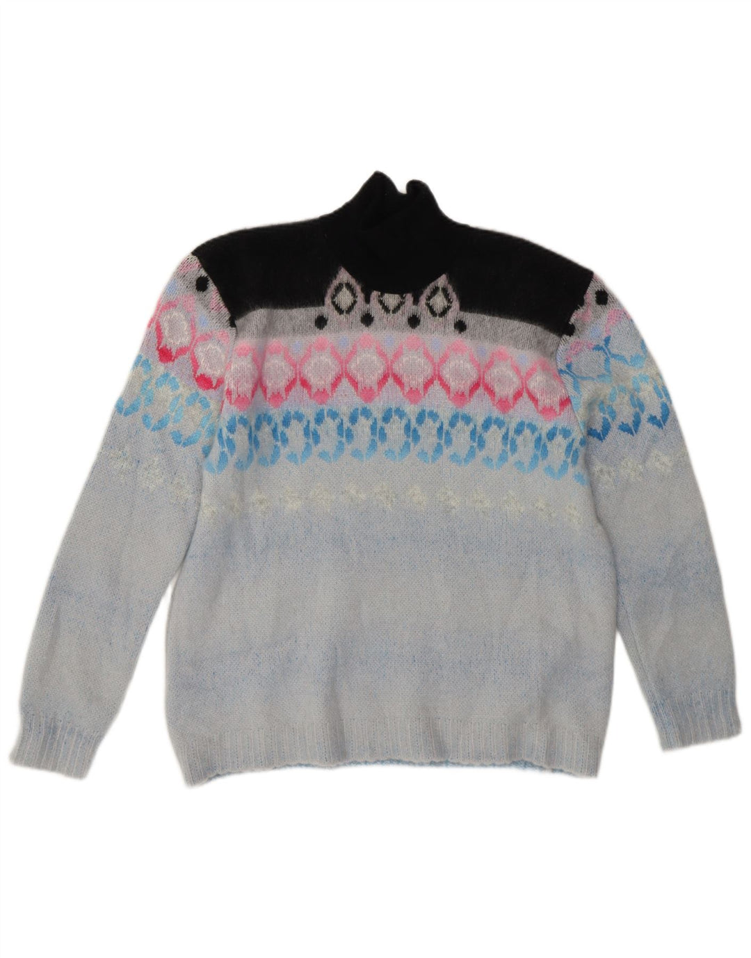 Vintage Damen Rollkragenpullover Pullover UK 14 Mittelblau Fair Isle