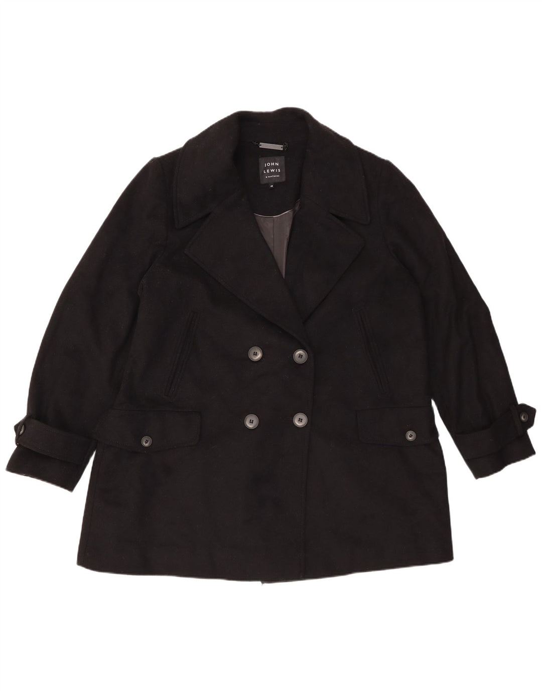 John Lewis Damen Übergroßer Pea Coat UK 18 XL Schwarze Wolle