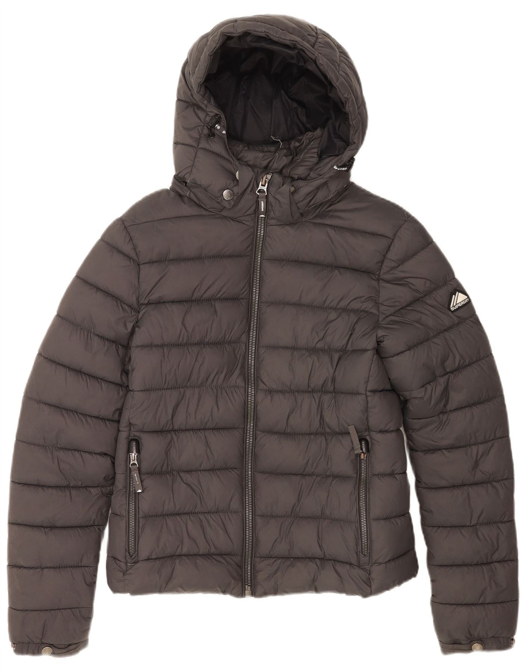 Superdry Wattierte Damenjacke mit Kapuze, UK 10, Small, graues Nylon