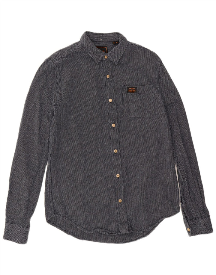 Superdry Herren-Hemd aus mittelblauer Nadelstreifen-Baumwolle in Marineblau