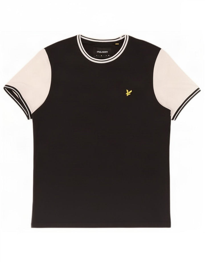 Lyle & Scott Herren-T-Shirt-Oberteil aus mittelschwarzer Colourblock-Baumwolle