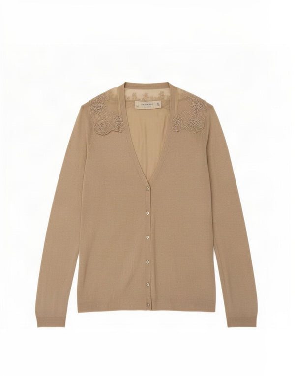 Zara Damen-Cardigan-Pullover UK 10 Small Beige Floral Rayon