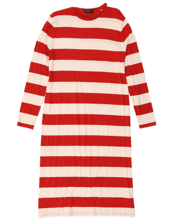 Polo Ralph Lauren Damen Langarm-T-Shirt-Kleid UK 14 Large Rot gestreift