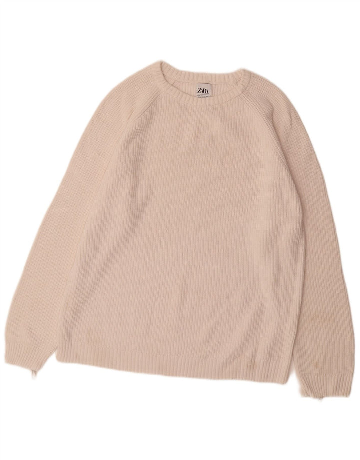 ZARA Mens Boat Neck Jumper Sweater XL Off White