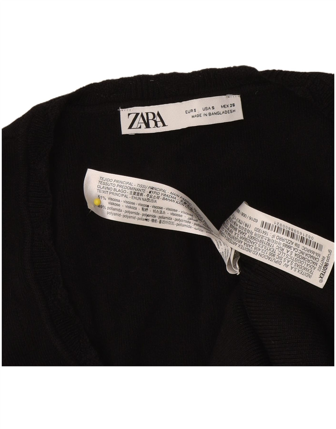 Zara Damen Crop Vest Tank Top UK 8 Small Schwarze Viskose