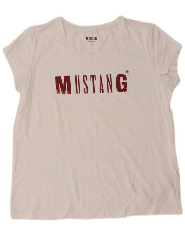 Mustang Damen-T-Shirt mit Grafik, UK 18, XL, weiße Baumwolle