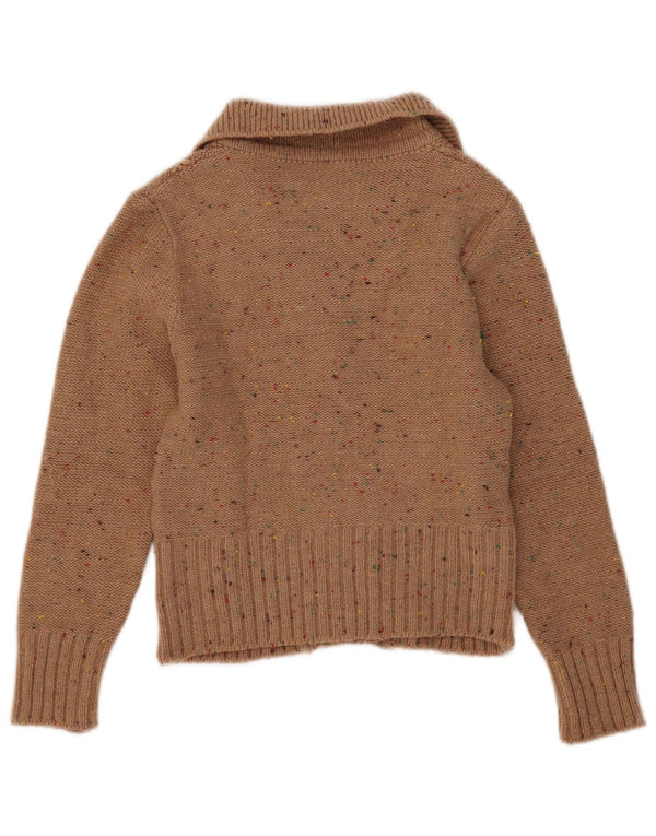 Vintage Damen Crop Cardigan Pullover UK 8 Small Beige Flecked